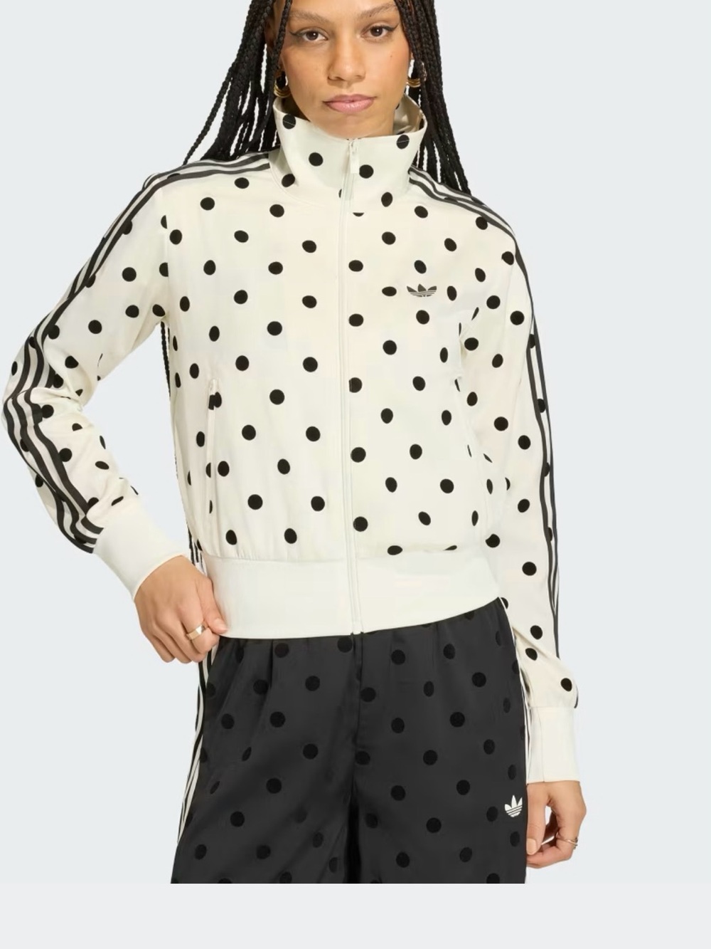 adidas Originals Cream track bomber Jacket with Black Polka Dots - Picture 2 of 3
